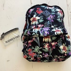 NWOT Madden Girl Black Canvas Floral print Backpack